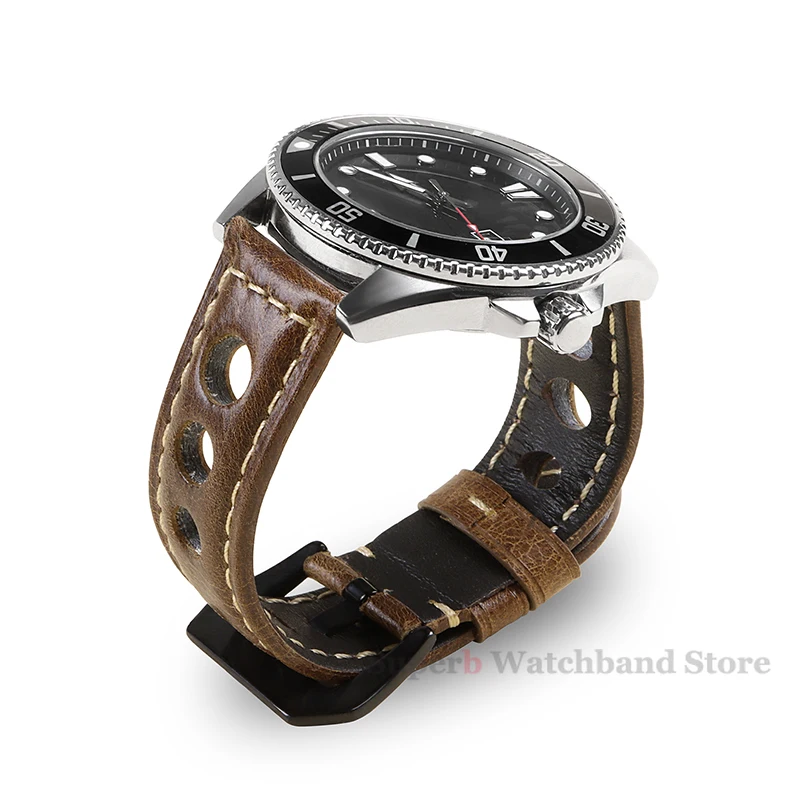 Vintage Cowhide Watch Strap 20mm 22mm 24mm Dark Brown Women Men Fashion Leather Watch Band Strap With Pin Buckle