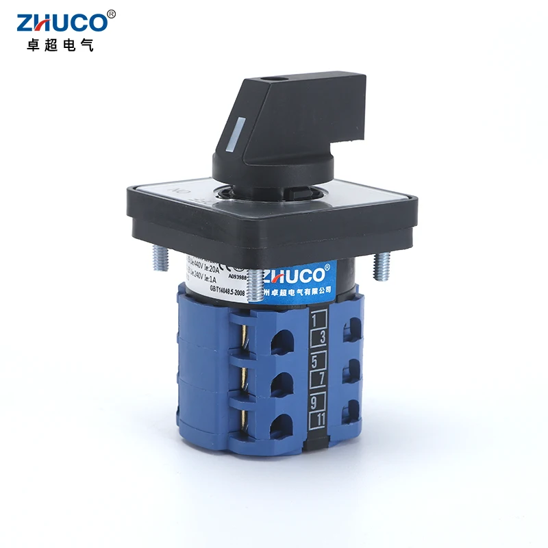 ZHUCO SZW26/LW26-20 20A 660V 3 pôles 12 vis 64X64mm 48X48mm montage sur panneau bouton d'alimentation sélection Cam commutateur rotatif