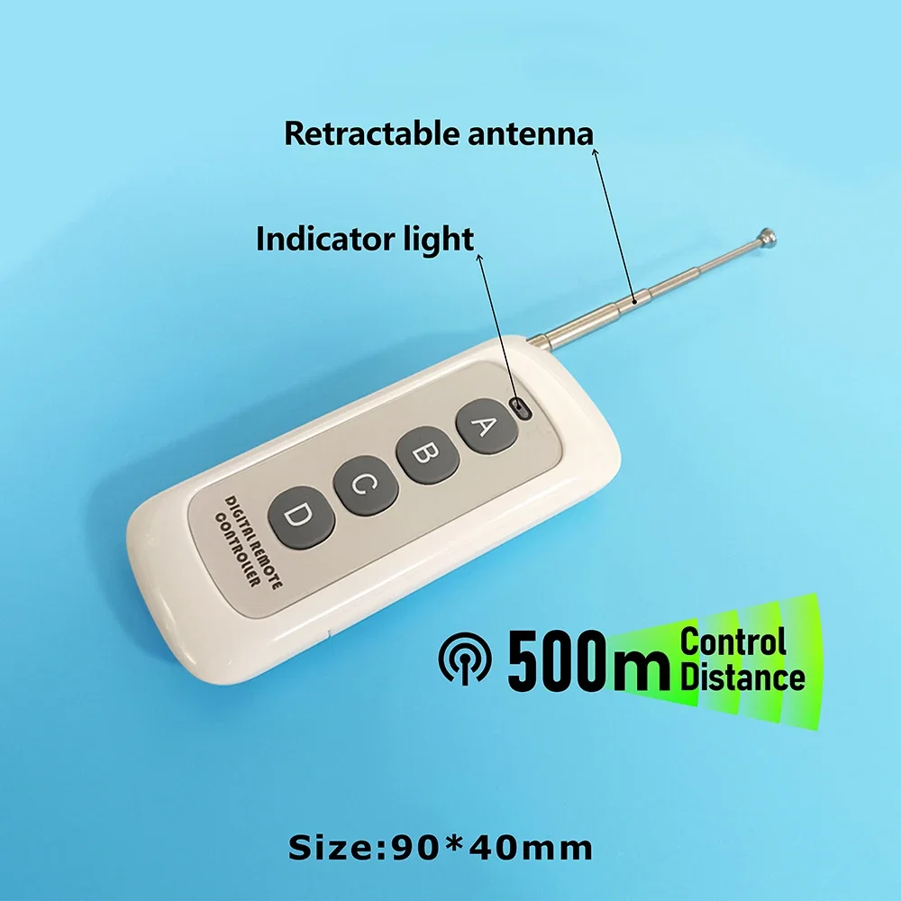 Interruptor de Control remoto inalámbrico RF, 433MHz, CC 6V, 12V, 24V, contacto seco, receptor de relé 10A, transmisor de 500m para Motor de puerta