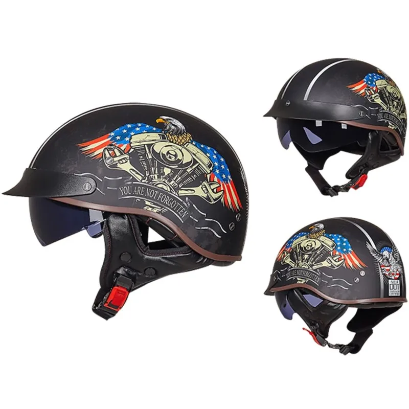 

Мотоциклетный шлем в стиле ретро Casco Capacete De Moto, уличный туристический винтажный шлем, полушлем со встроенным козырьком, сертификация DOT