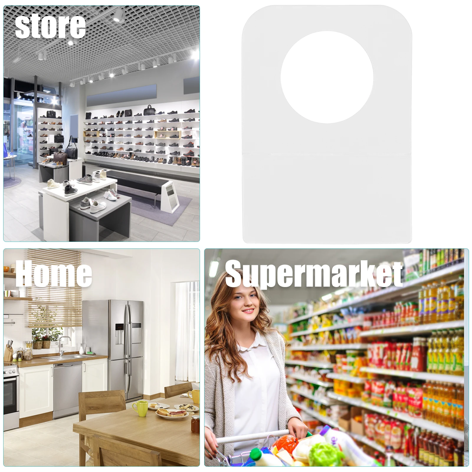 

500pcs Round Hole Tags Clear Adhesive Hanging Stickers Transparent Retail Display Plastic Tags For Store Shop Clothing Labeling