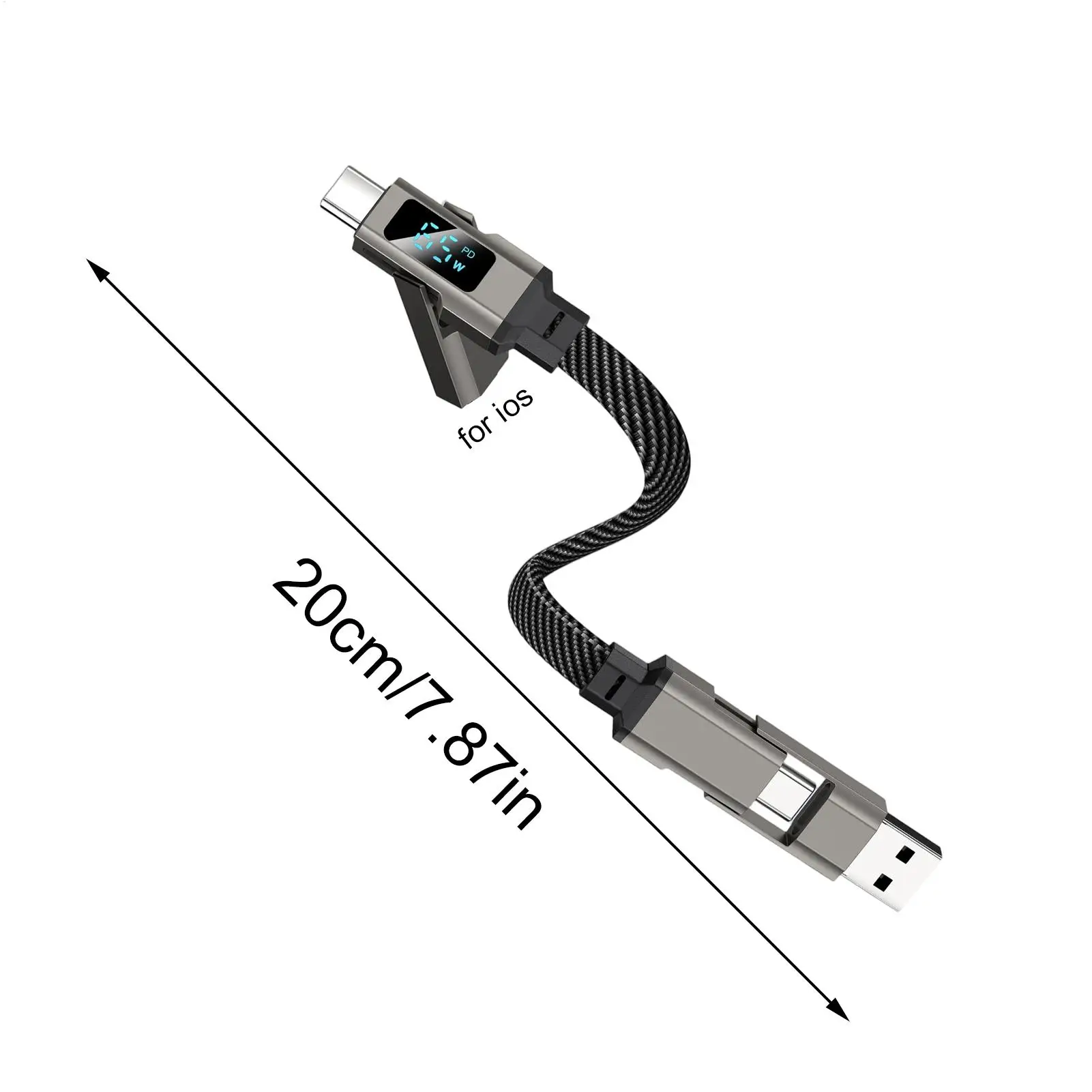 4 In 1 65W Keychain Charging Cable USB C Cable With LED Display Type C For ApplePhone Portable Cord For Phone/Samsung/Laptop