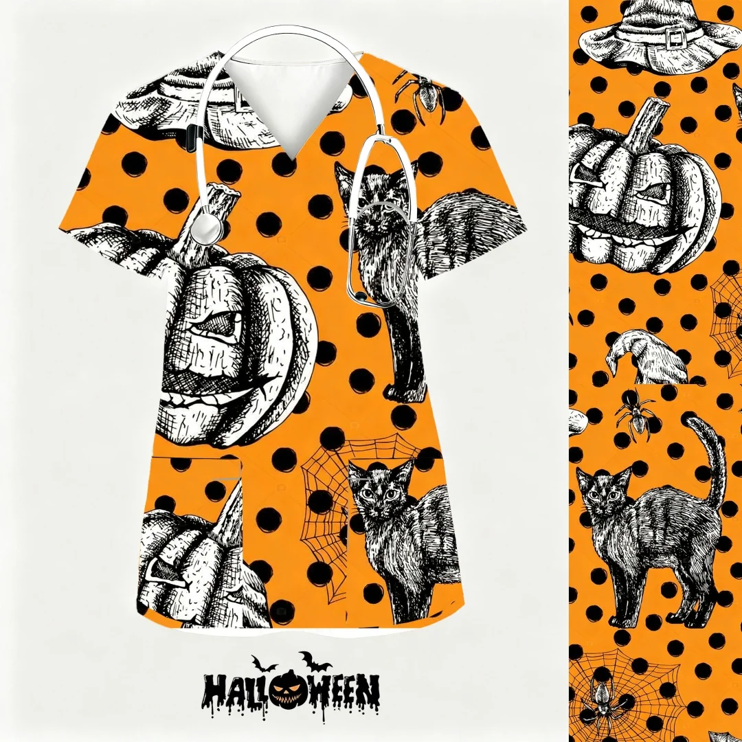 Uniformes chirurgicaux d'halloween pour femmes, uniforme de Spa de beauté de dessin animé rouge, vêtements de rangement de clinique pour animaux de compagnie, tablier clinique imprimé, nouveau