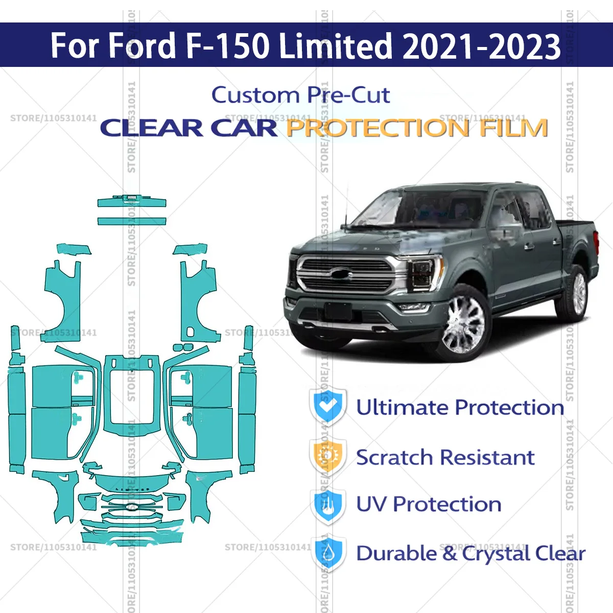 

Pre-Cut Paint Protection Film PPF Transparent Car Film Professional Automotive PPF For Ford F-150 Limited 2021-2023