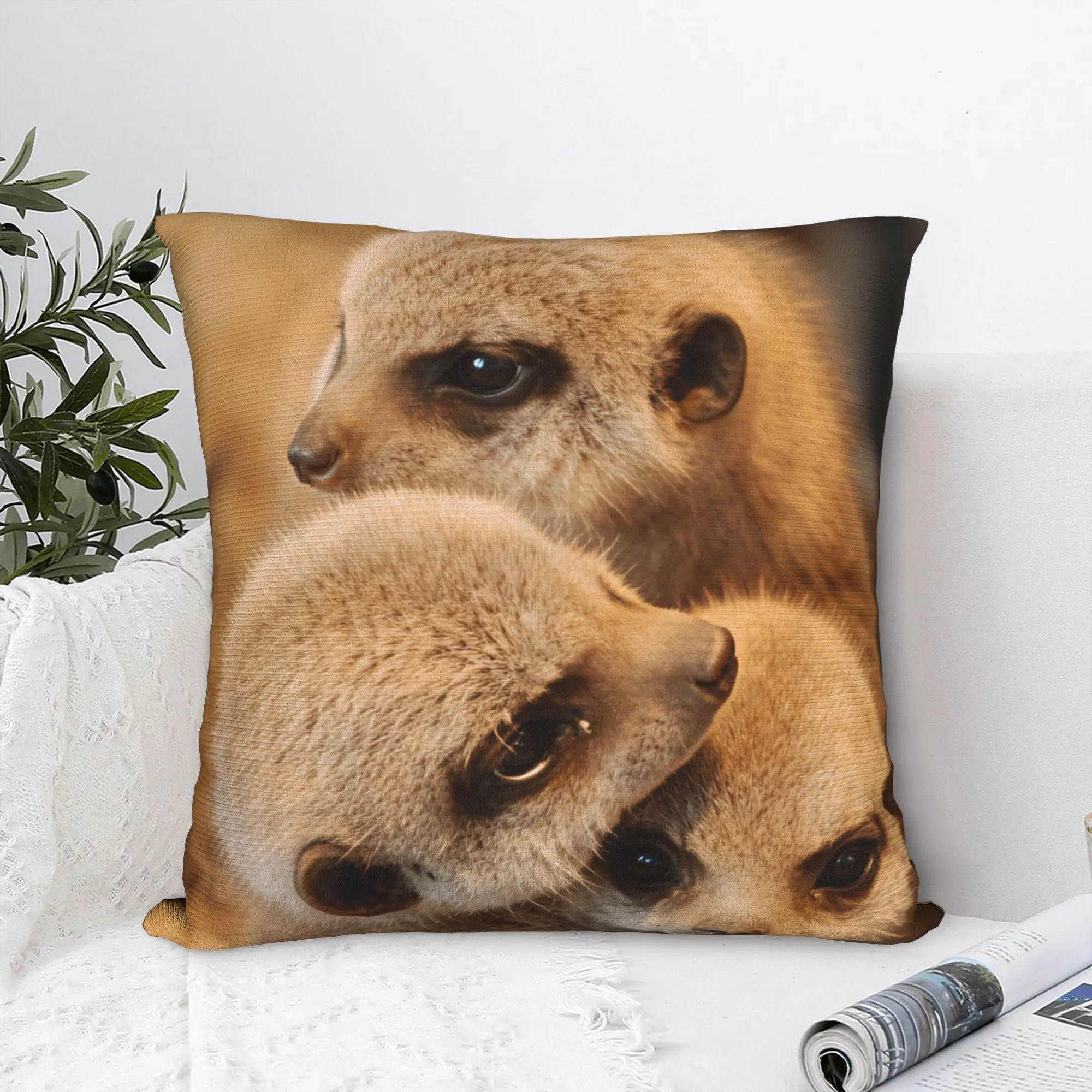 Pillow Cover Three Baby Meerkats Stacked  Morden Pillow Case For Sofa Home Decoration Pillowcases