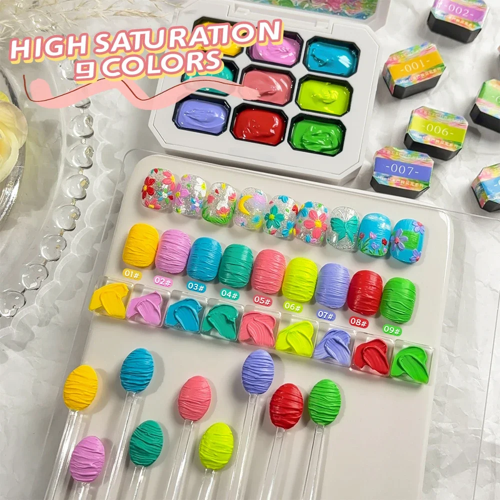 Dopamine Fluorescence Oil Painting Glue 9Colors Set Manicure Art Decorate Design Diy High Saturation Painted Carved Nail Art