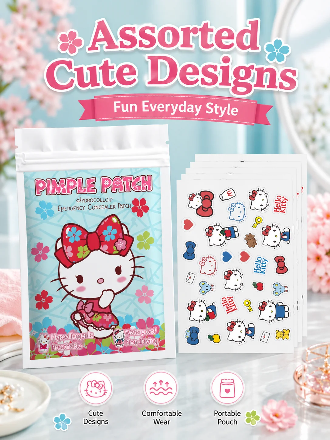 Sanrio Acne Pimple Patches, Hydrocolloid Spot Cover Stickers, Cute Face Care Patches for Daily Use