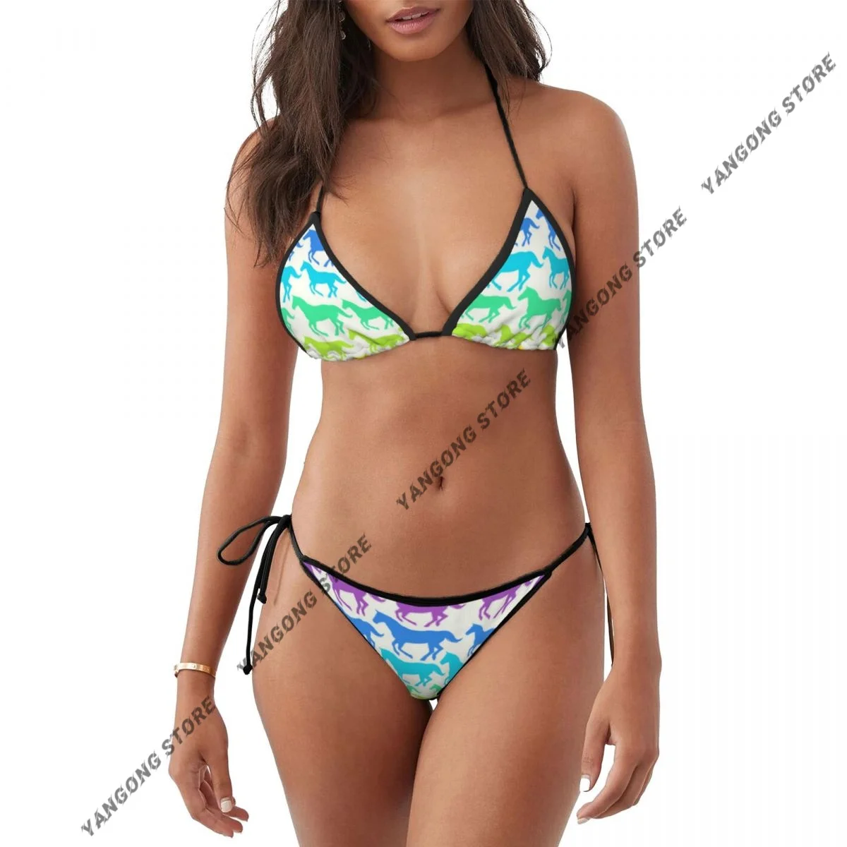 Rainbow Horses Swimsuits Women Sexy Bikinis Swimwear Bathing Suit Micro Thongs Bordered Beachwear
