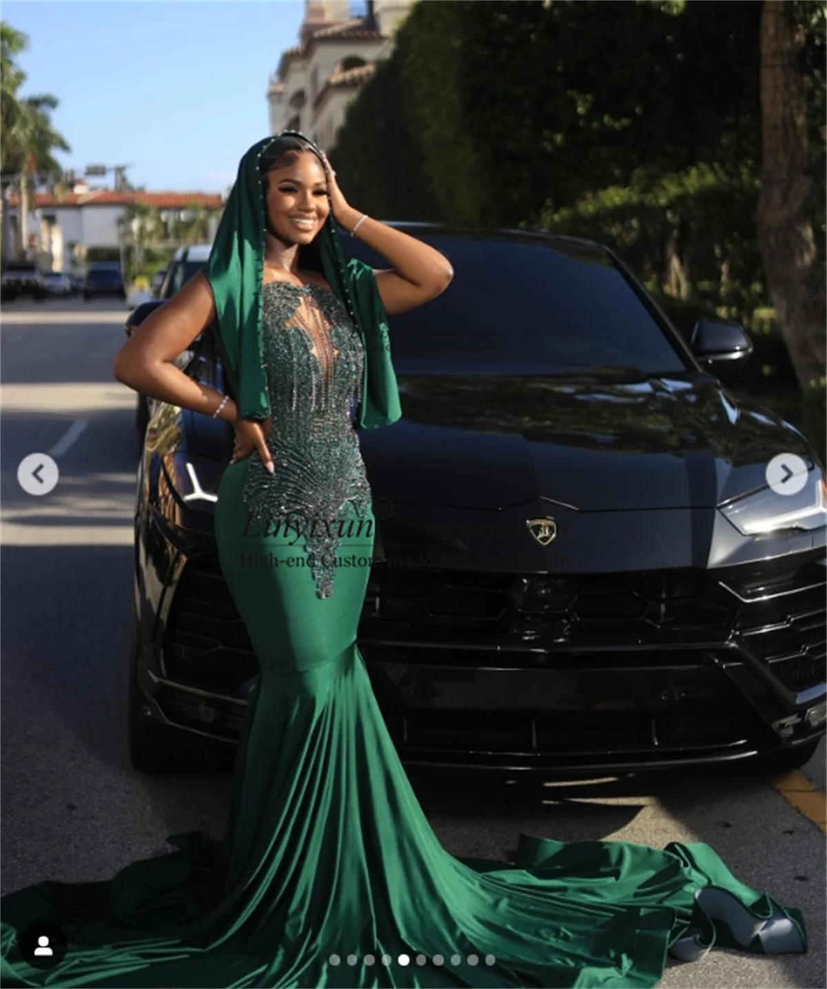 Luxe kralen strass galajurk voor zwart meisje op maat gemaakte zeemeermin bruiloft feestjurk elegante rechter trein robe de soiree