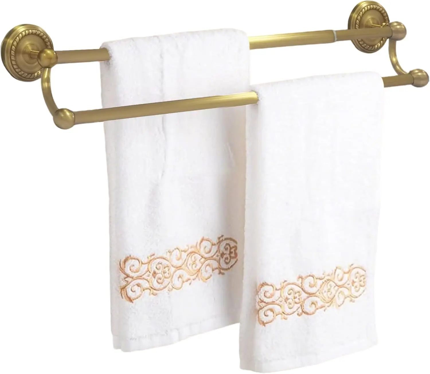 

Double Towel Bar, Antique Brass Bathroom Towel Racks Wall Mounted, Adjustable 16.5" to 27.8" Gold Towel Bar, Heavy Duty Rustproo