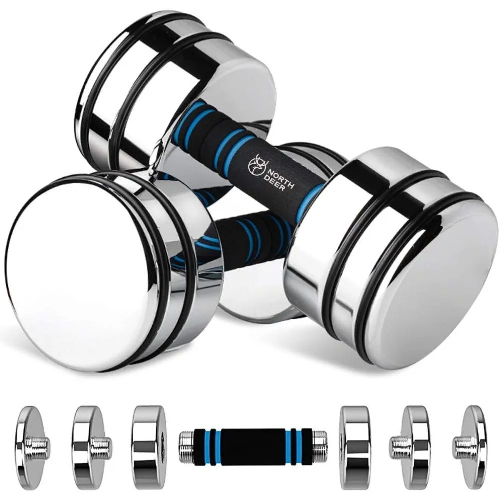 

Steel Dumbbells Ultracompact & Adjustable Chrome Dumbbell with Foam Handles 15lb Home Gym Workout (Choice of Size) Freight free