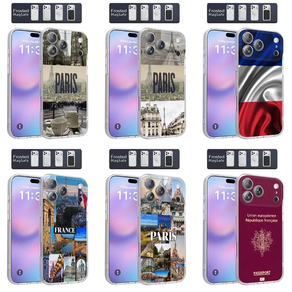 

Paris France Passport Flag Travel Phone Case For iPhone 17,16,15,14,13,12,11,Pro,Max,Plus,E,Air,Mini Magnetic Magsafe Frosted