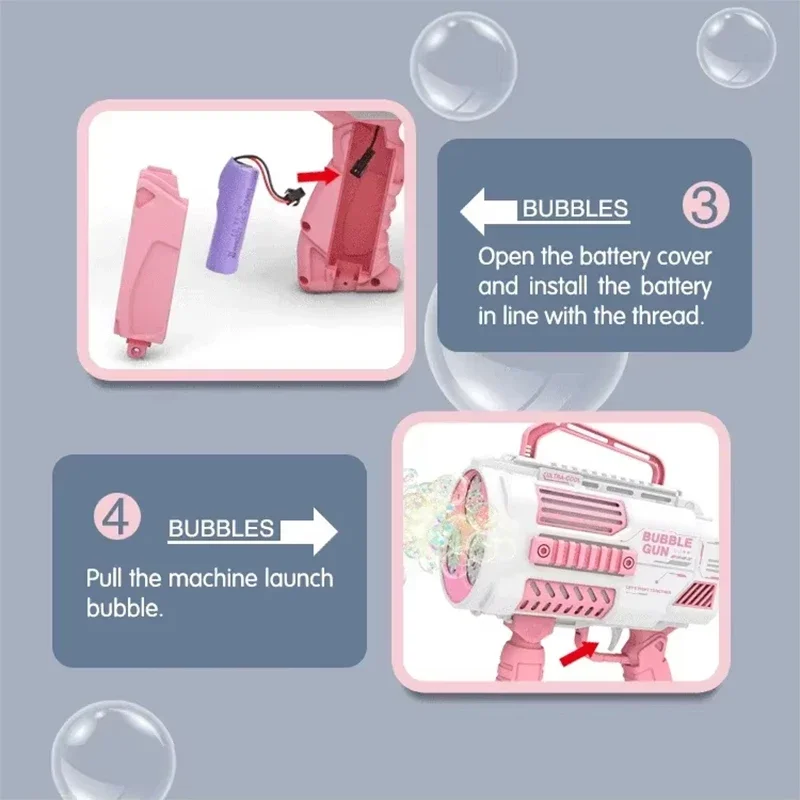 Grande arma automática de bolhas de foguete, buracos grandes, máquina de bolhas, lançador de arma, soprador de sabão, espaço, brinquedo de bolha, crianças, brinquedo divertido ao ar livre