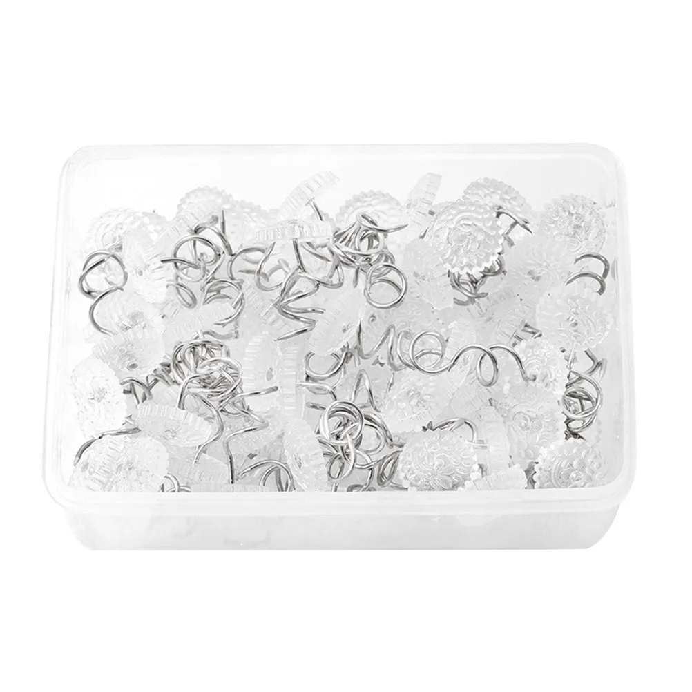 100Pcs Spiral Pins Transparent ABS Bed Skirt Nails Stainless Steel Fixation Nails for Sofa Cushions Bed Sheets Carpets