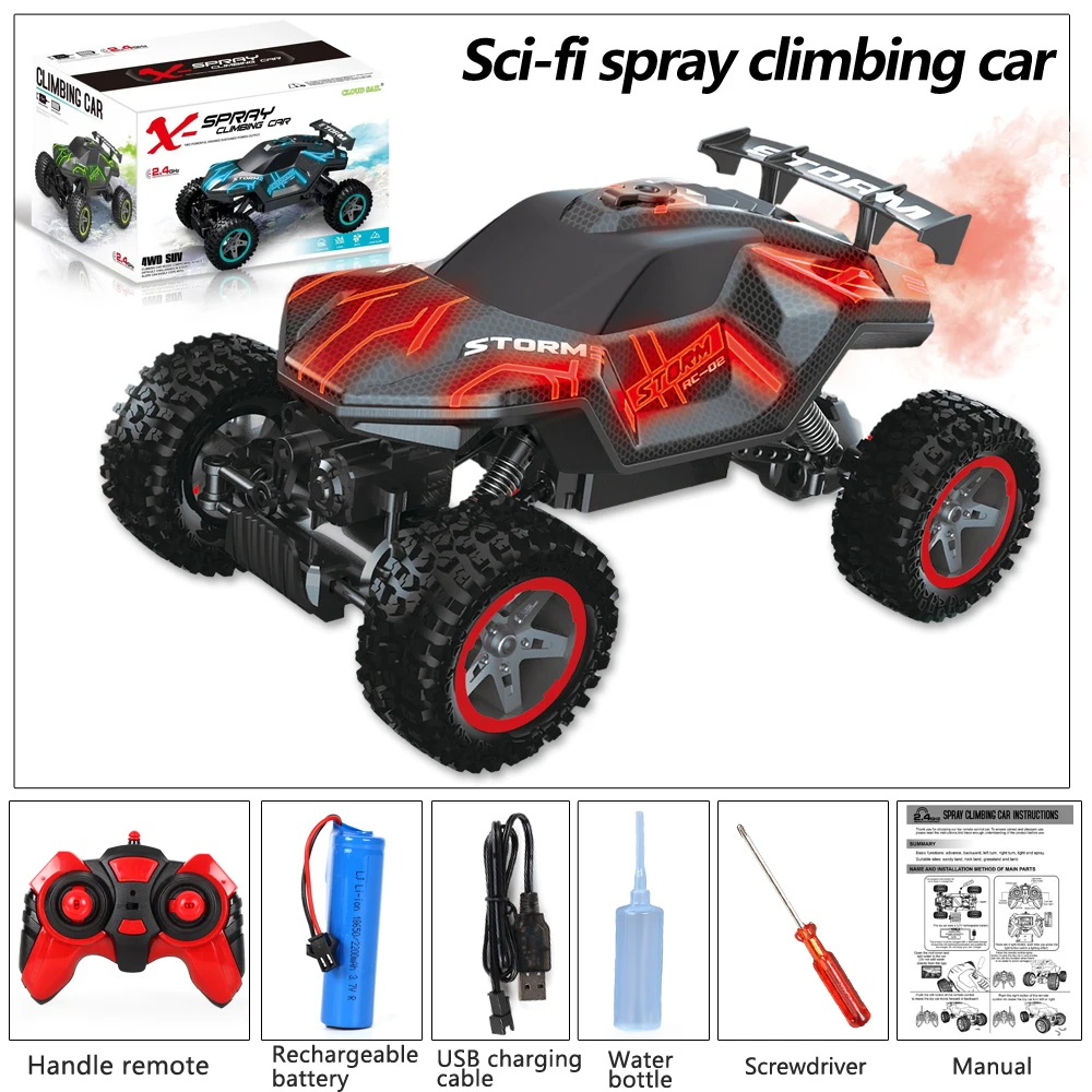 RC Drift Car With Led Lights Music Electronic 2.4G 4WD RC Racing Cars Remote Control Spray Stunt Car Outdoor Children Toys