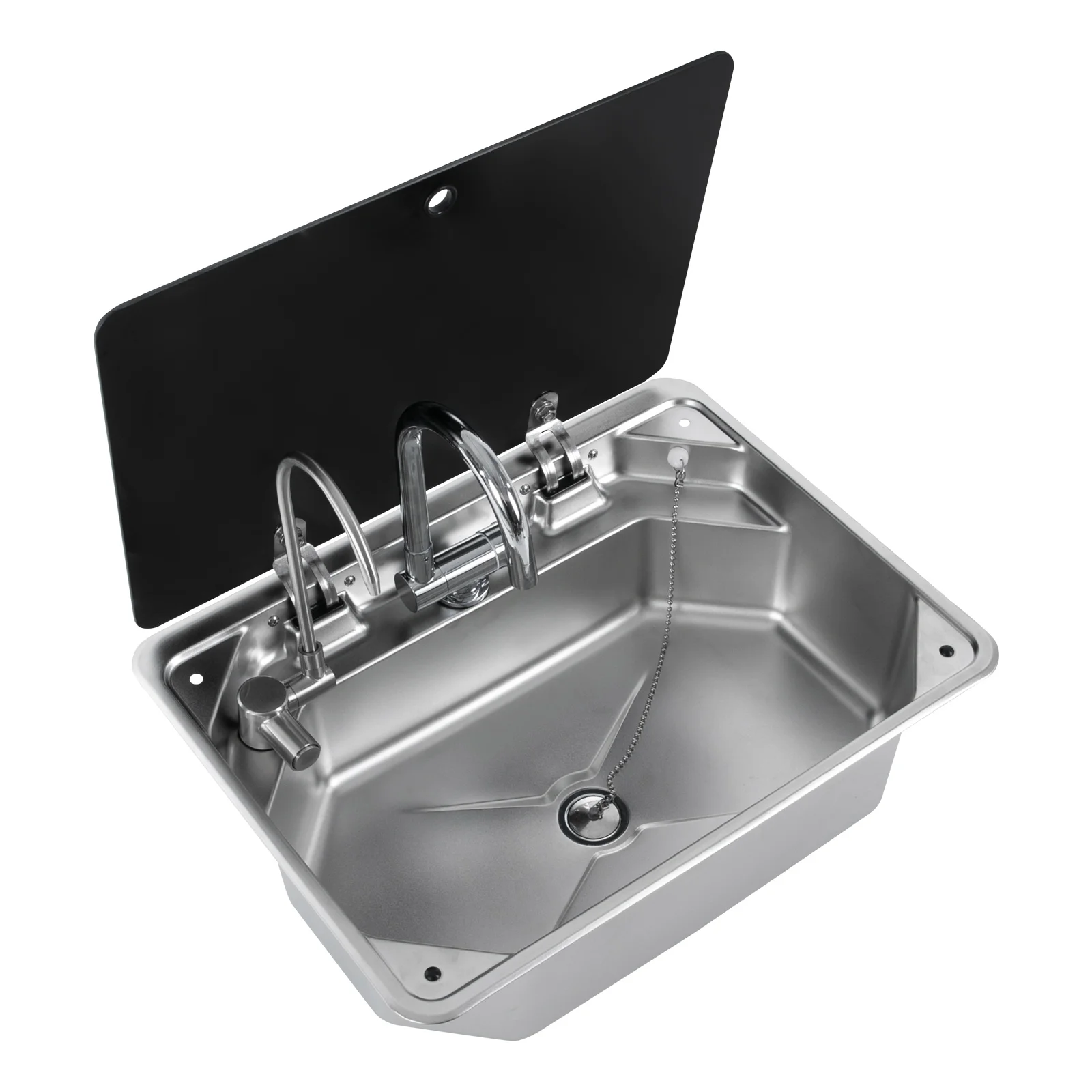 Stainless Steel RV Sink Combo Drop-in Kitchen Sink W/Drainer Filter Hot&Cold Water Faucet Drain Pipes for Camper RV Caravan Boat