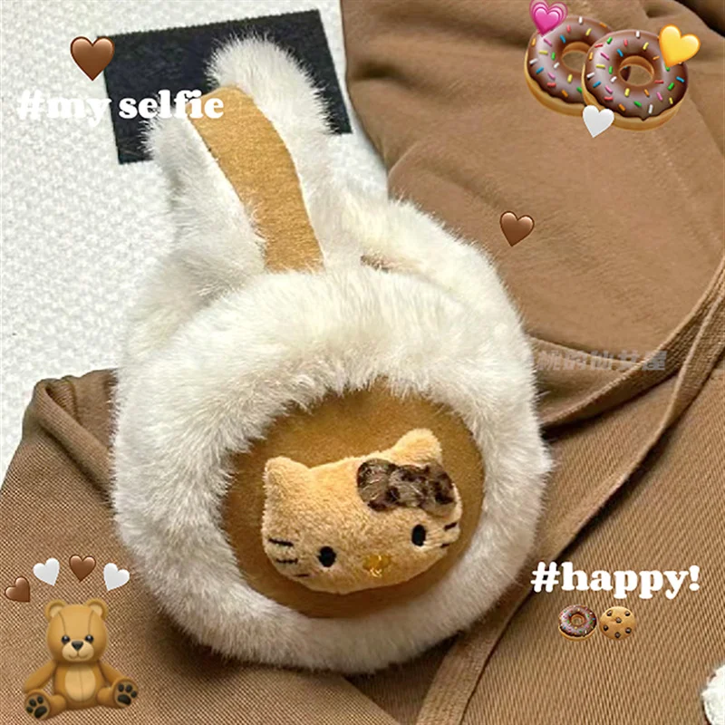 

﻿ New Hellokitty Plush Earmuffs Portable Foldable Ear Warmer Winter Warm Earflap Cold Protection Soft Outdoor Ear Cover