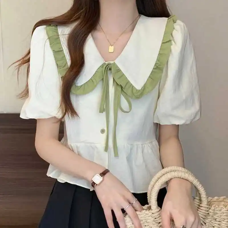 

Деревянный кукольный воротник Sweet Knot, женский летний дизайн Bubble ort Sve, уникальный топ в Корейском стиле, свободный крой irt