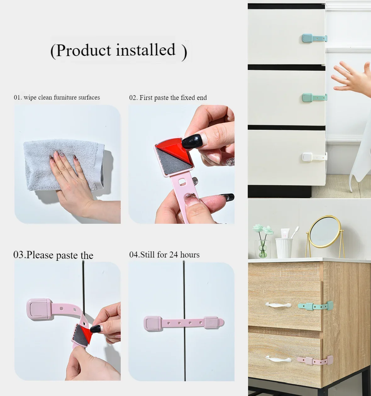 8-Pack Home Baby Locks Child Safety Cabinet Quick Adhesive Drawer Door Latches No Screws for Furniture Kitchen Ovens Toilet Seat