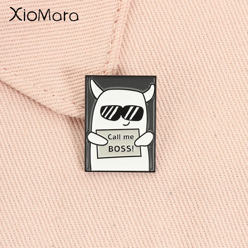 Call Me Boss Enamel Pin Funny Humor Quote Cartoon Cool White Monster Brooch Lapel Badge Fashion Jewelry  Gifts for Friends