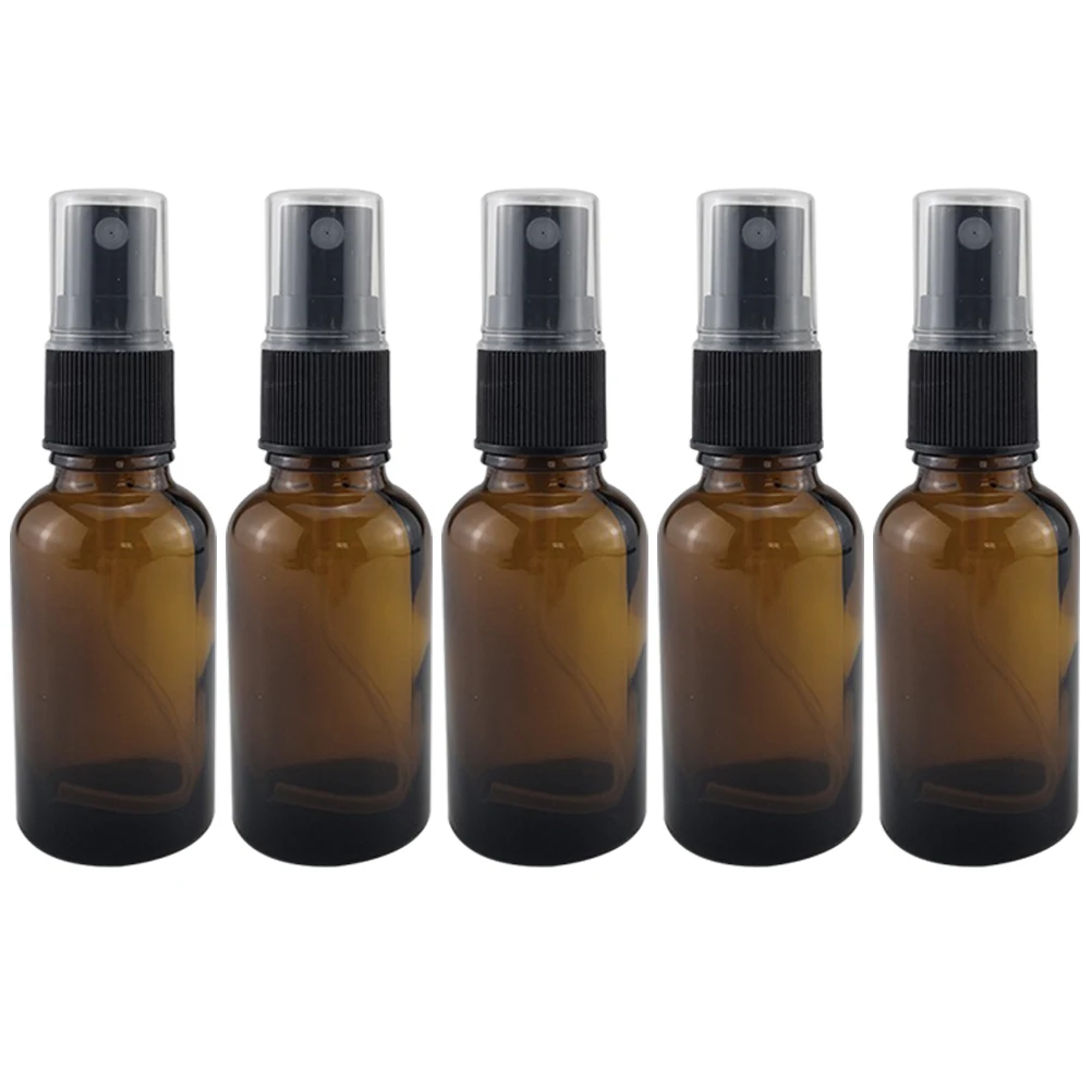 5Pcs Spray Bottle Set 30Ml Brown Glass Emulsion Bottles Refillable Press Pump Lotion Containers for Travel Home Hotel Use