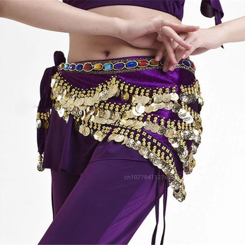 Цепочка на талию для танца живота, набедренный шарф для индийского танца на талии, восточный танец, утяжеленная и удлиненная поясная цепочка с золотыми монетами