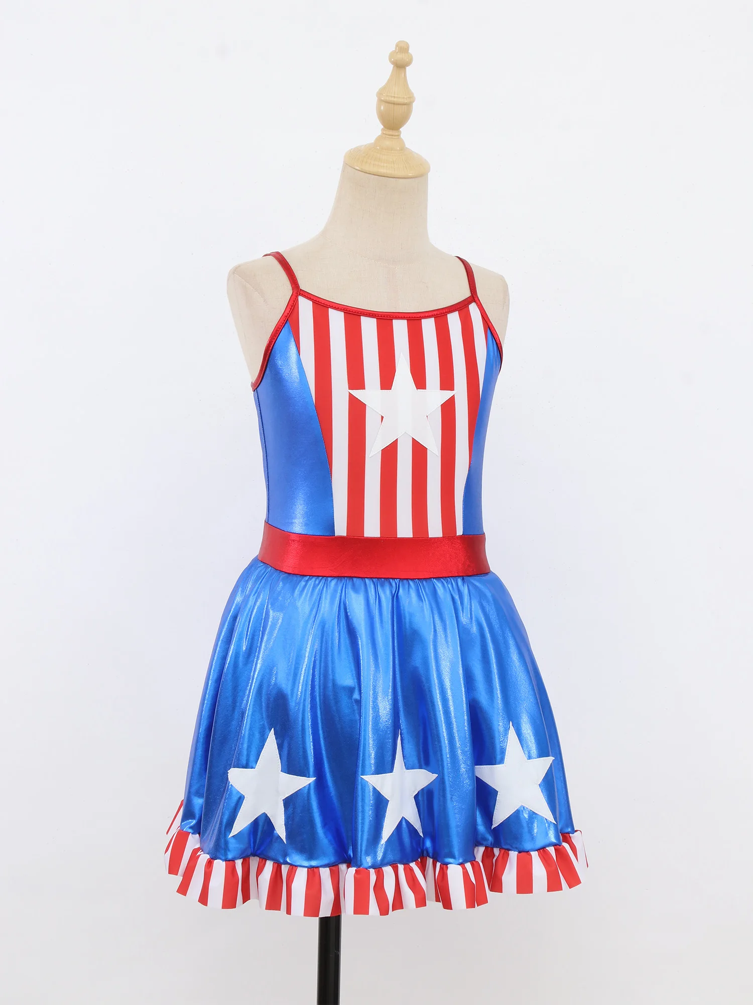 Kids Girls Ballet Dance Tutu Dress Sleeveless Metallic Stars Striped Figure Skating Gymnastics Leotard Independence Day Outfits - view 2