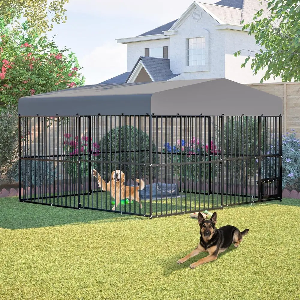 

Large 10x10x6 Outdoor Dog Cage, Heavy-Duty Steel Kennel with Rust-Resistant Galvanization and Safety Lock