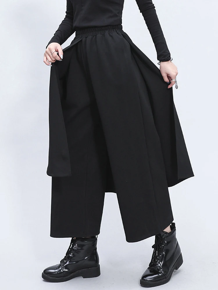 [EAM] High Elastic Waist Black Split Joint Long Wide Leg Trousers New Loose Fit Pants Women Fashion Spring Autumn 2024 1Z325