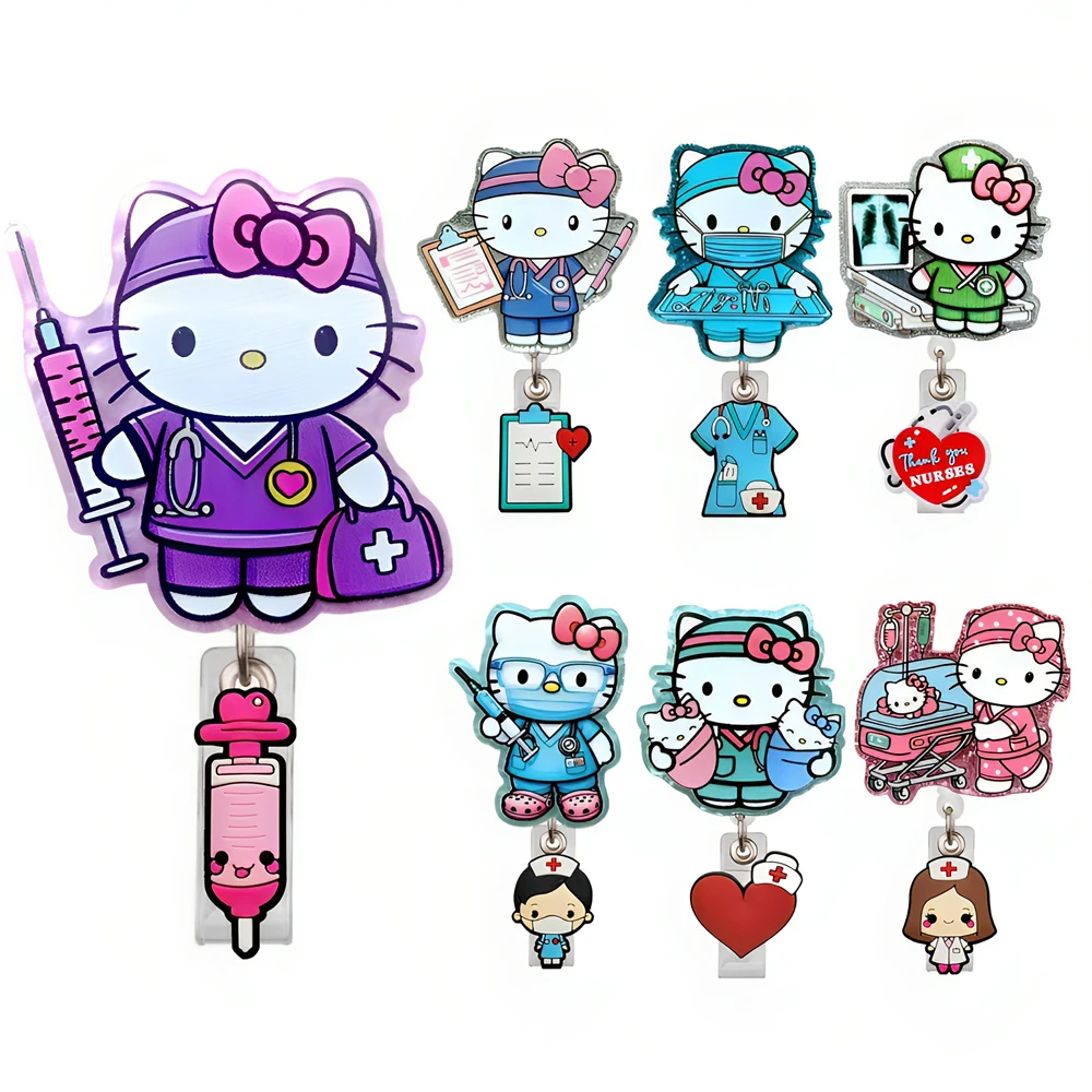 MINISO Cartoon Hospital Medical Nurse Doctor Cute Cat Kitty Love Heart Clip Brooches Badge Reel ID Name Cards Holder Accessories