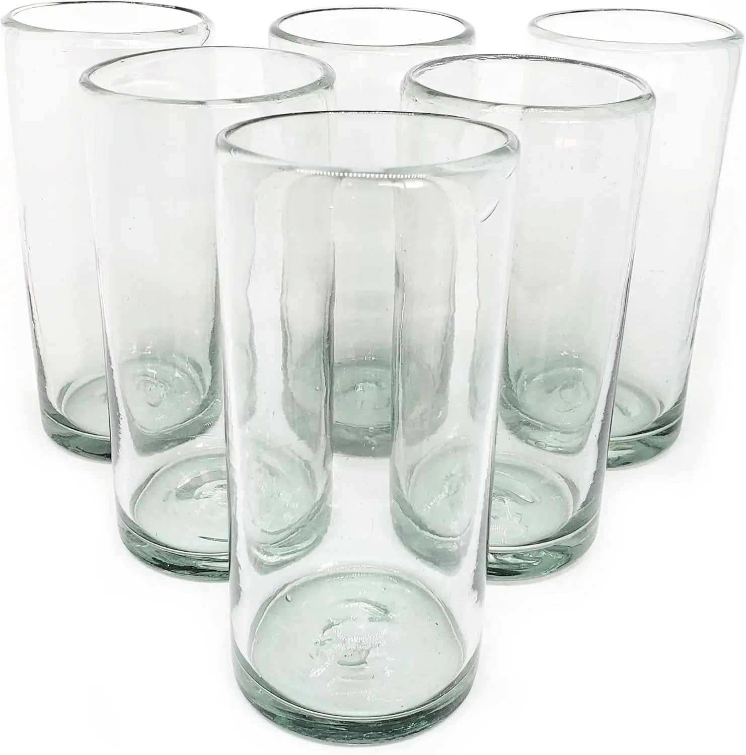 

Clear 20 oz Tall Iced Tea Glasses (set of 6), Hand Blown Mexican Glassware, Recycled Glass Drinking Glasses, Lead-Free, Cocktail