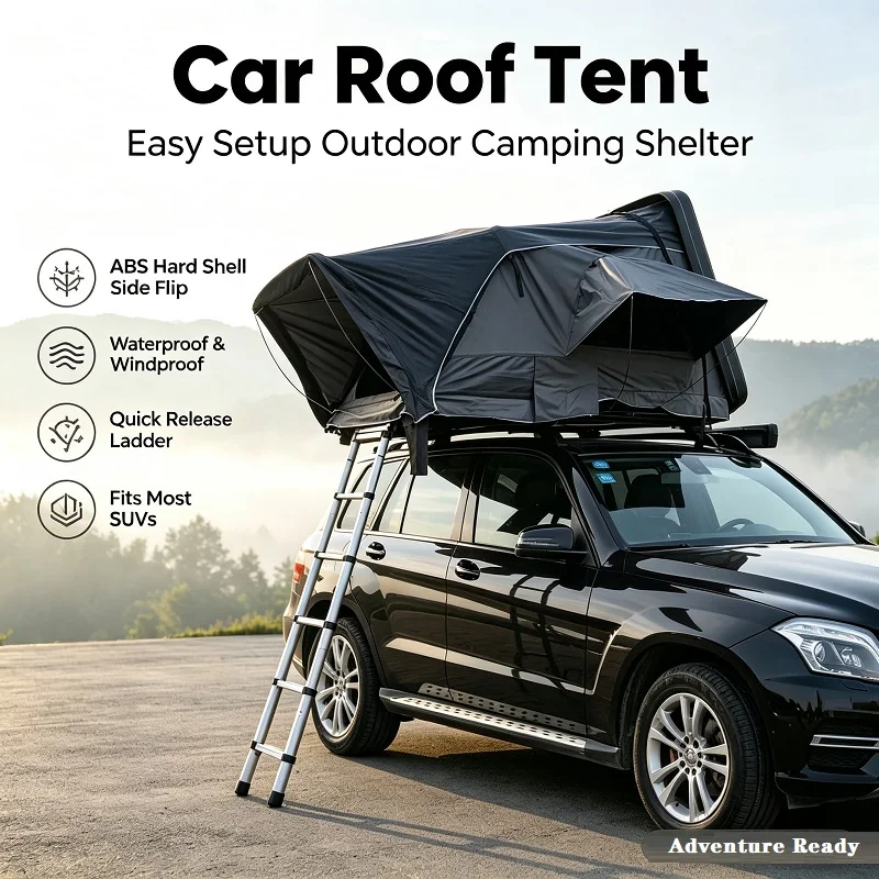 ABS Clamshell Hard Shell Rooftop Tent Aluminum Alloy Side‑Flip 2-4 Person Waterproof Car Roof Top Tent for 4x4 Off‑Road Vehicle