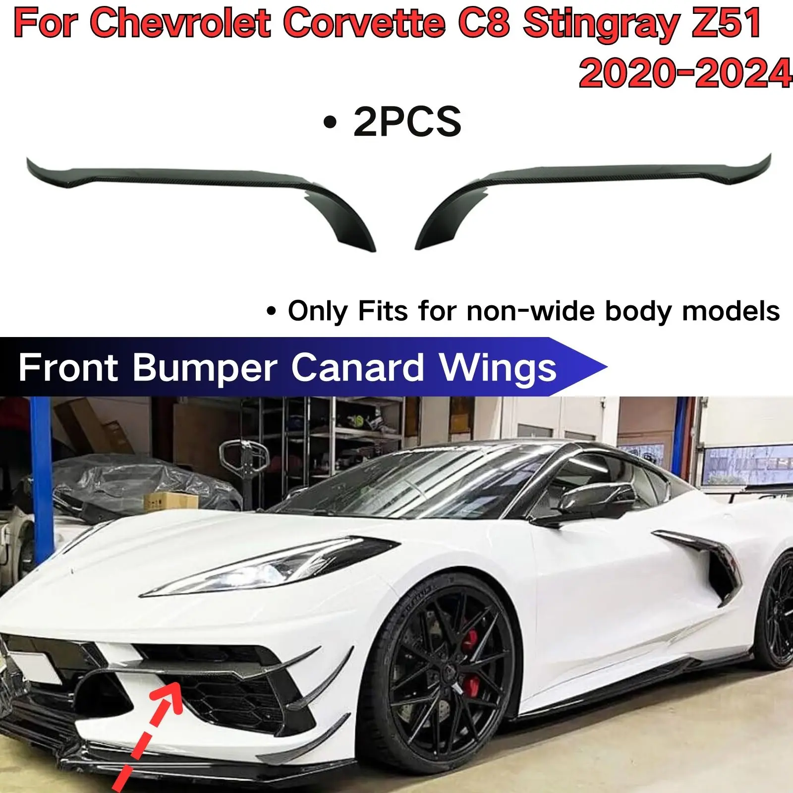Front Bumper Canard Wings Splitter Fins For Chevrolet Corvette C8 Stingray Z51 2020-2024 Glossy Black Car Accessories Body Kit
