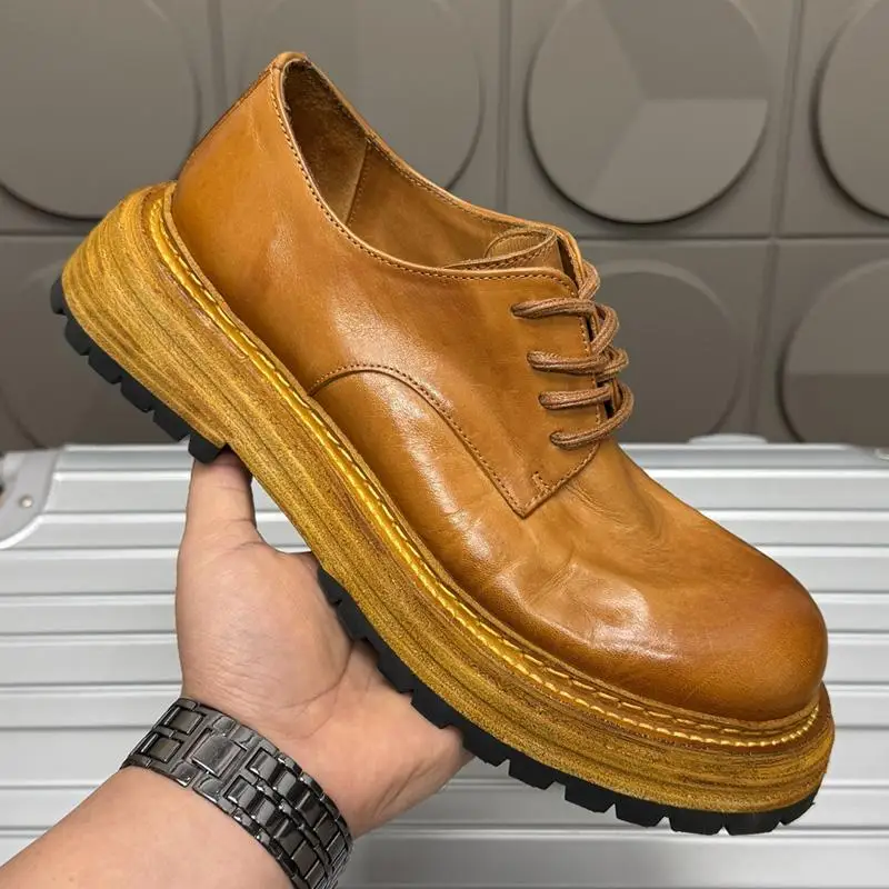 

Washed Horse Leather Shoes for Male Autumn New Goodyear Leather Platform Business High-end Handmade Horseskin Casual Derby Shoes