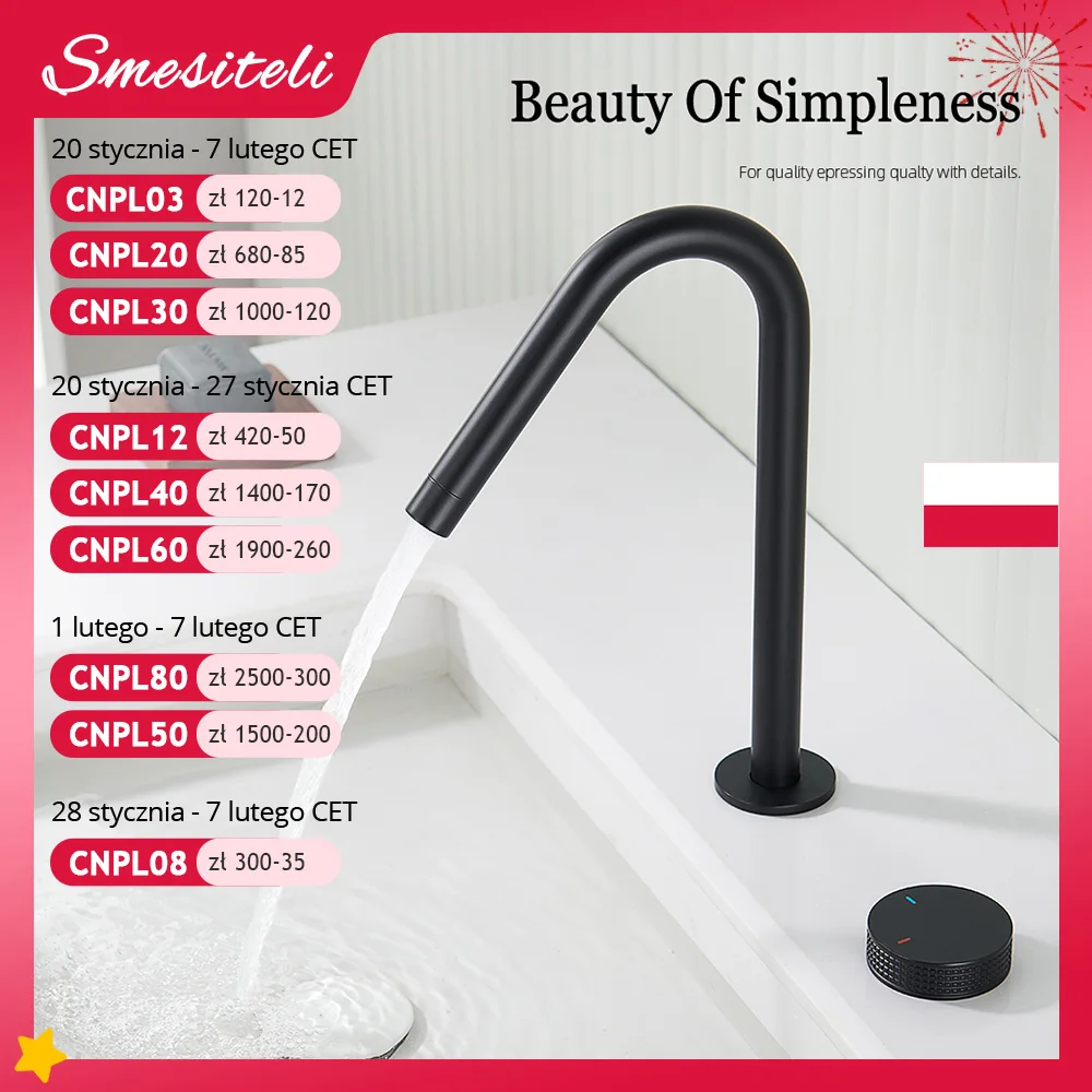 Matte Black Basin faucet Knurled knob Sink Tap 360 Rotating Spout two holes Desk Mounted Basin Tap Bathroom Widerspread faucet