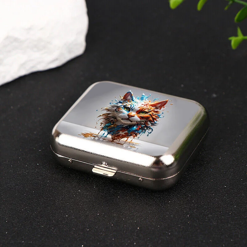 1pc Cat Color Picture Mini Metal Ashtray, Portable Small, Outdoor Portable Pocket, Car Ashtray, Fashionable Smoking Accessories