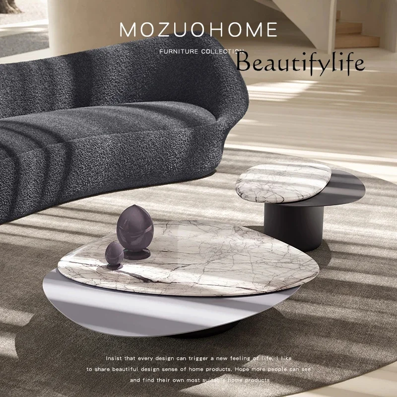 

NEW Light luxury high-end double-layer designer special-shaped coffee table villa living room marble edge table