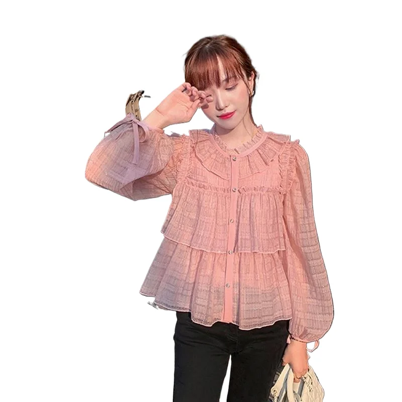 

Early Spring French Chiffon Top for Women's Summer Design Niche Super Fairy High-end Bubble Sleeve Shirt