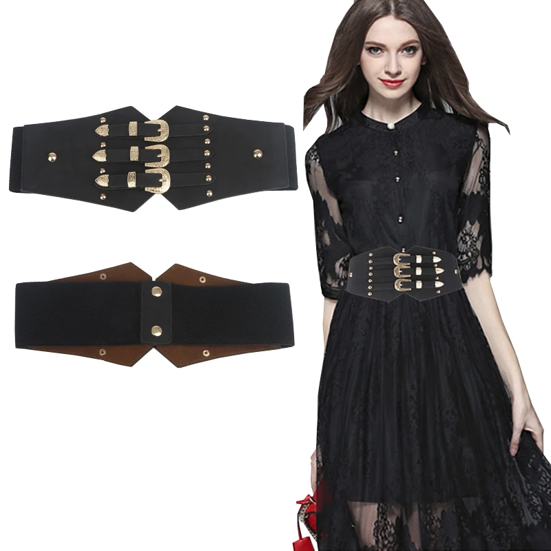 

Wide Waist Belt for Women Dress Plus Size Elastic Stretch Corset Cinch Waistband Belts Ladies Dress Belt with Buckle