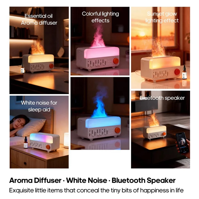 Super Sale White Noise Machine Air Aroma Diffuser Humidifier 7 Colors Flame Lamp Bluetooth Speaker for Sleep Home Office Desktop