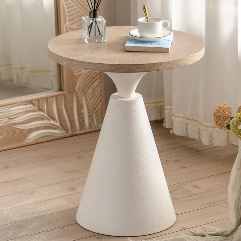 Table Basse Ronde Blanche en Bois pour le Salon, Style Nordique, Minimaliste et Moderne