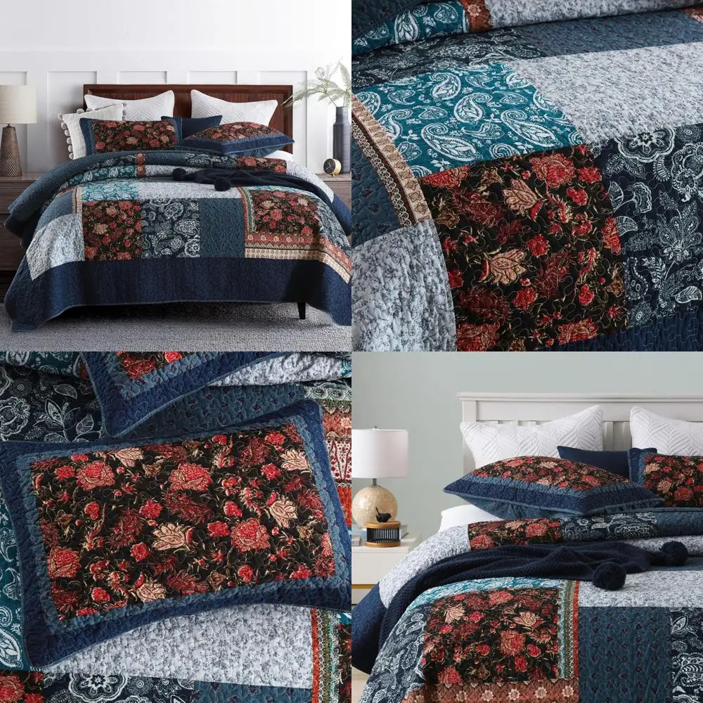 

King Size 3-Piece Patchwork Quilt Set with Pillowcases - All-Season Bedspread Coverlet Bedding