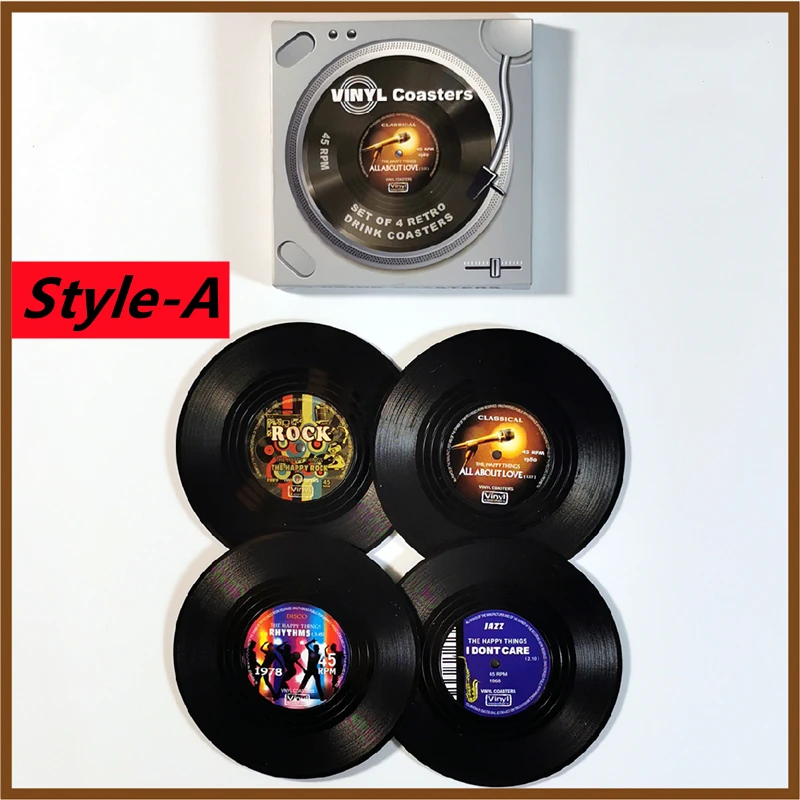 Nieuwe 6/4/2PCS Retro Vinyl Record Cup Coaster Anti-slip Koffie Onderzetters Hittebestendige Muziek Drinken Mok mat Tafel Placemat Decor