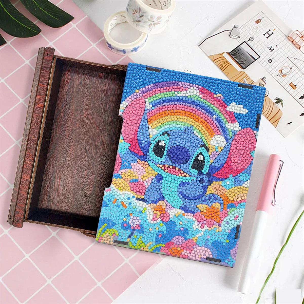 Disney Cartoon Multifunctional Toy Storage Box, Diamond Painted Kuromi Wooden Box, Diy Mosaic Embroidery, Stitching Kit Gift