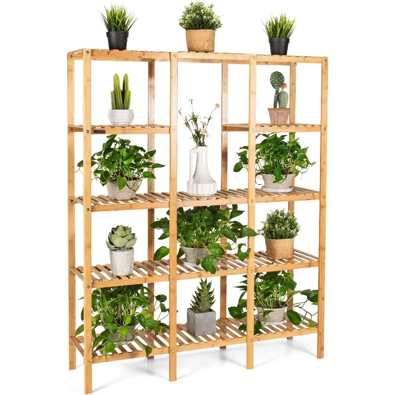 

Plant Stand Indoor, 5-tier Bamboo Plant Display Organizer with Stand for Multiple Plants, Plant Shelf Outdoor for Window, Garde