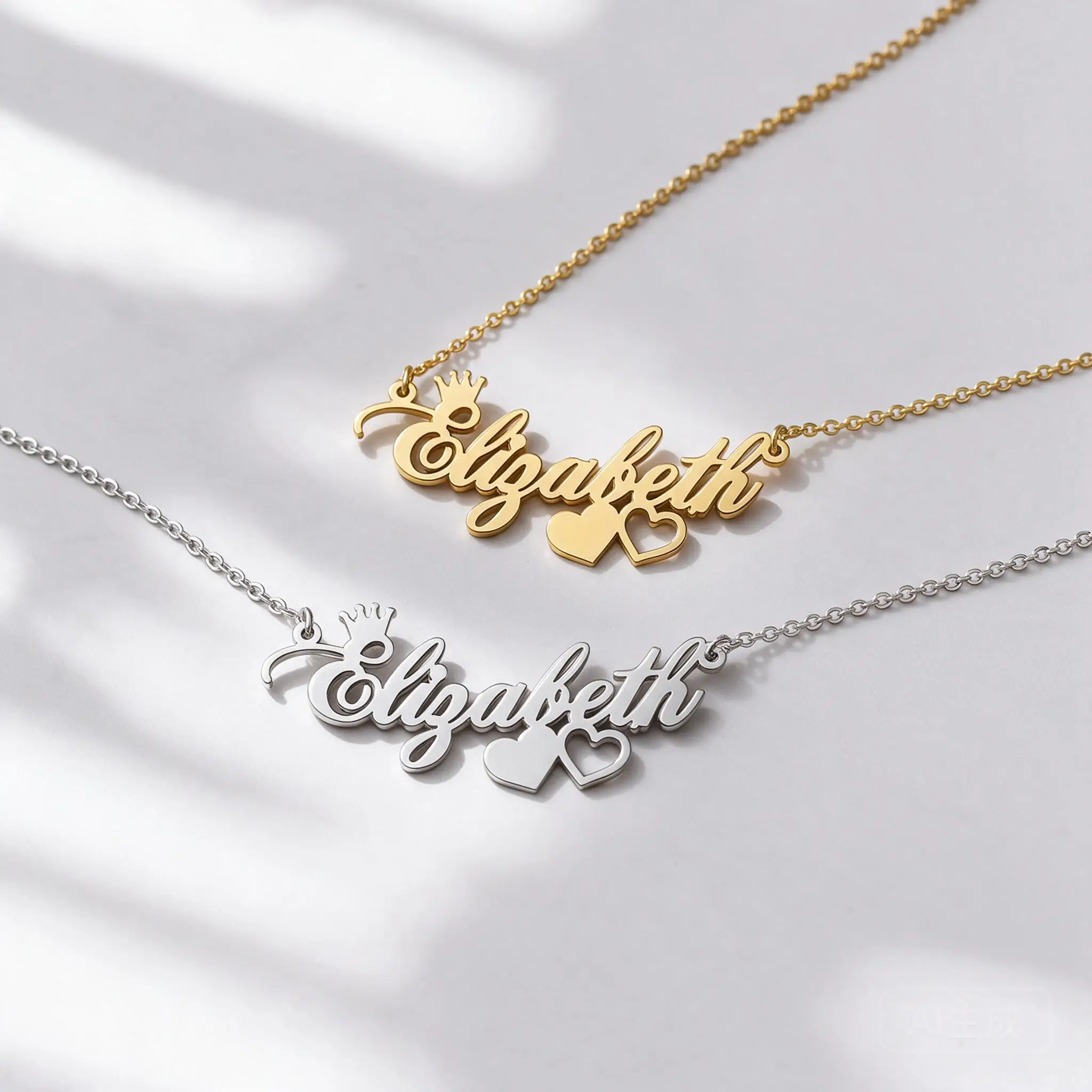 Luxury Personalized Name Necklace Stainless Steel O Chain Script Crown Heart Pendant Gold Rose Gold Plated Dainty Gift For Women