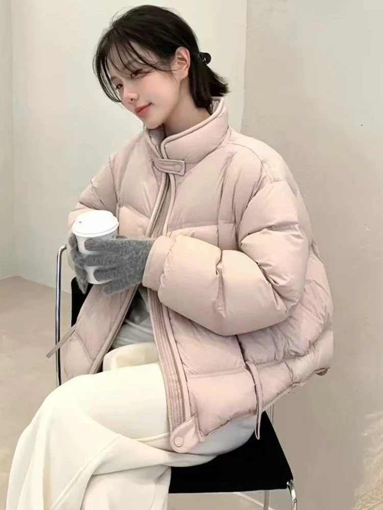 

Women's Puffer Jacket Short Thickened Bread Style Stand Collar Winter Warm Duck down Outerwear Casual Loose Fit Fashion