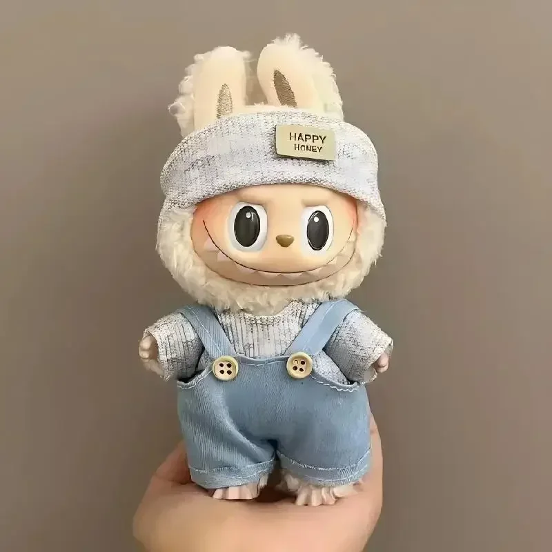 Novo veludo para labubu boneca conjunto de roupas chapéu 17cm roupas sapatos boneca diy acessórios treinamento sentado jogos festa brinquedos presentes