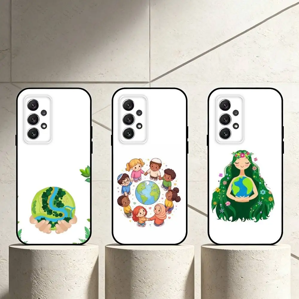 E-Earth Day phone Case For Samsung S25,24,21,22,23,30,Ultra,20,Plus,Fe,Lite,Note Soft Black Cover