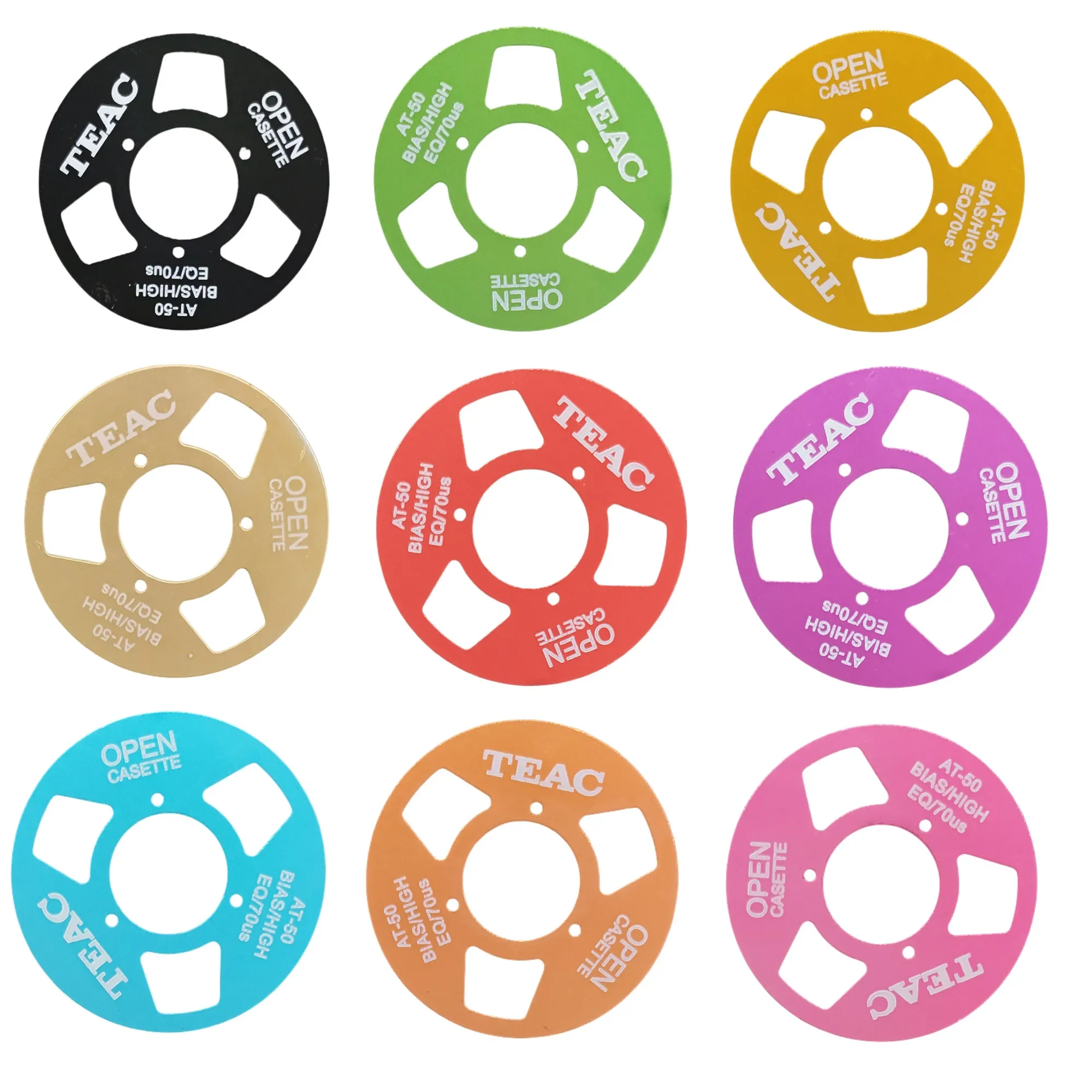 DIY Homemade Aluminium Open Reel Cassette Tape Kit for TEAC (pack of 4 Reels + 2 Wheel)